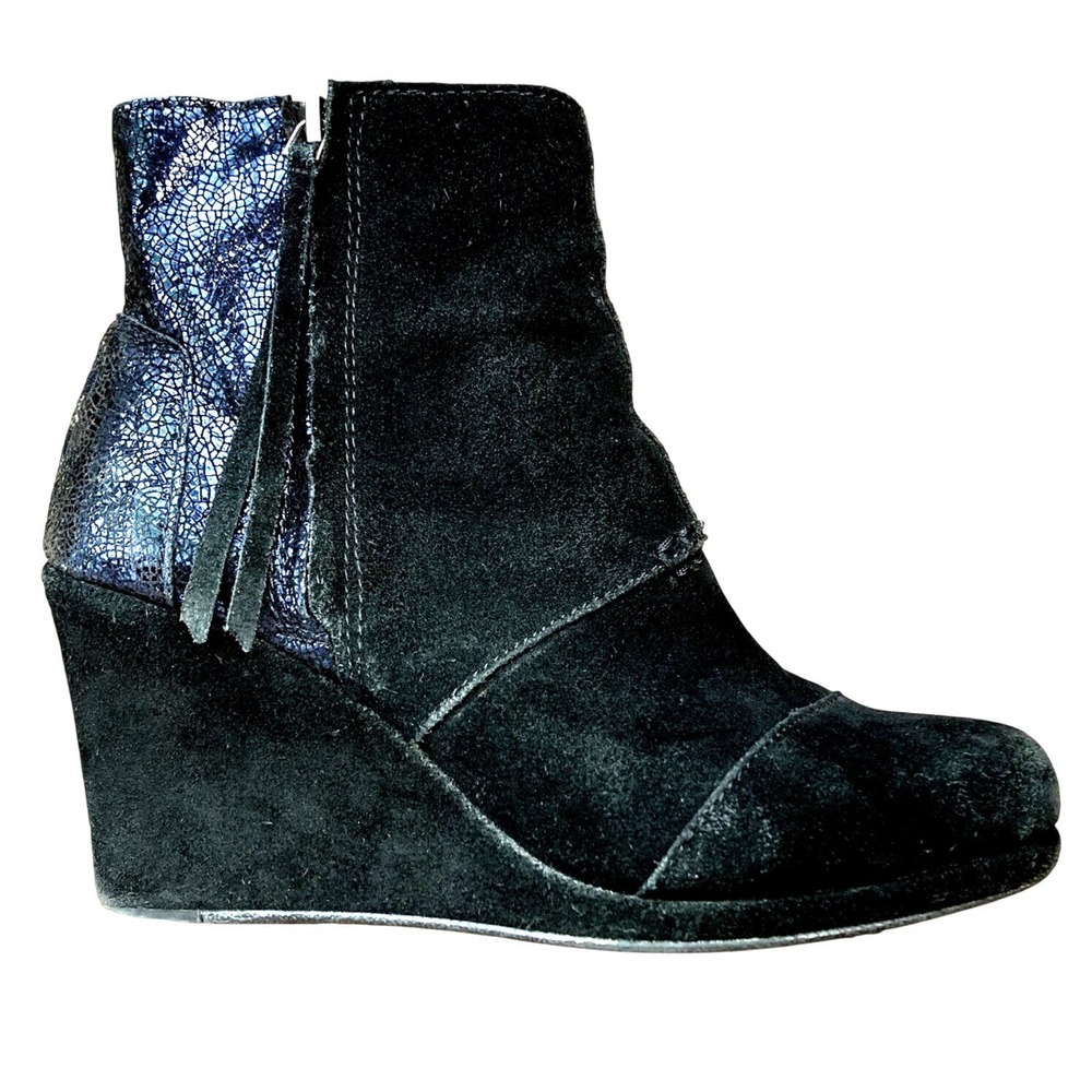 Toms Desert Wedge Bootie's Iridescent Sparkle Suede Zip Ankle Boot Womens 8 $99